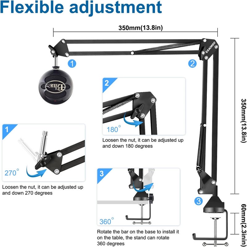 Aokeo Microphone Arm, AK-35 Microphone Desk Stand-Microphone Suspension Boom Scissor Arm Stand For Blue Yeti,Blue Snowball iCE,QuadCast,Elgato - Image 5